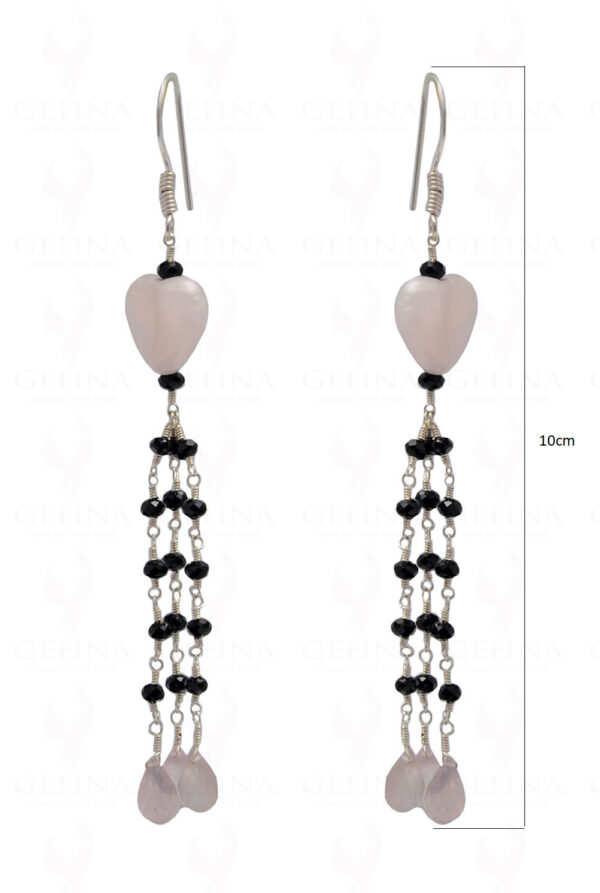 Rose Quartz & Black Spinel Gemstone Bead Earring In .925 Sterling Silver ES-1704