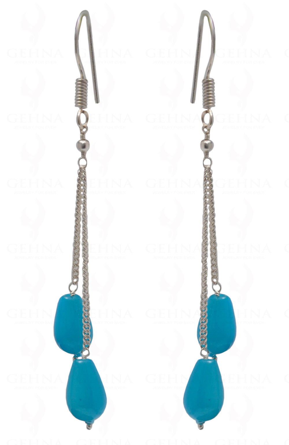 Blue Chalcedony Gemstone Drop Shaped Earring In .925 Sterling Silver ES-1705