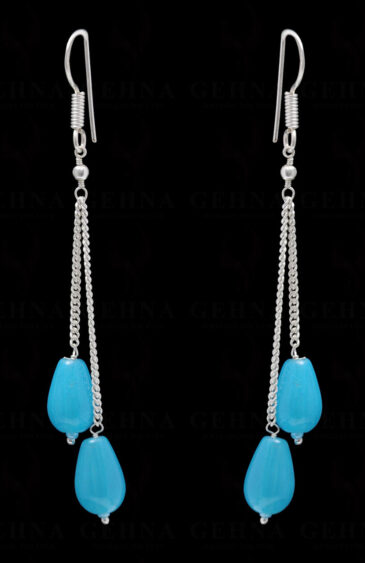 Blue Chalcedony Gemstone Drop Shaped Earring In .925 Sterling Silver ES-1705