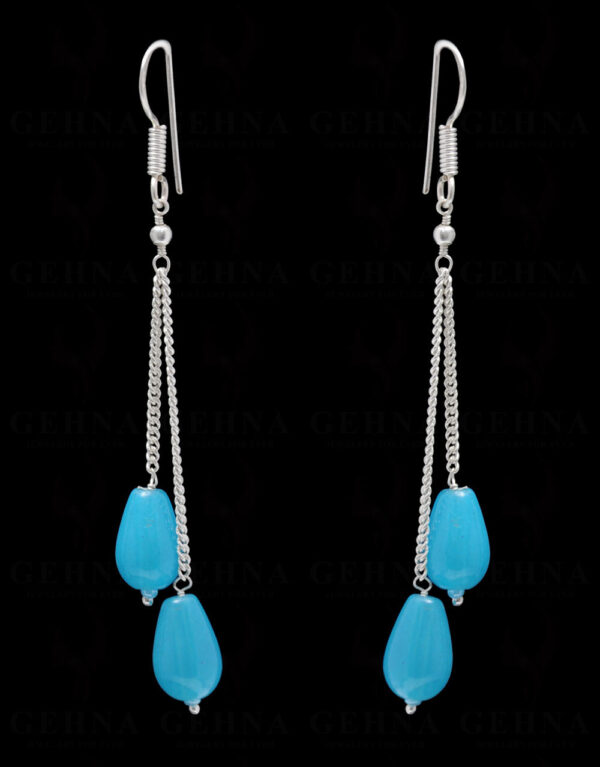 Blue Chalcedony Gemstone Drop Shaped Earring In .925 Sterling Silver ES-1705