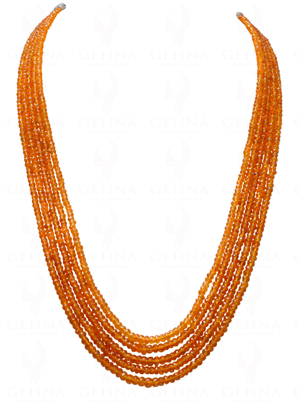 5 Rows of Mandarin Garnet Gemstone Faceted Bead Necklace NS-1706