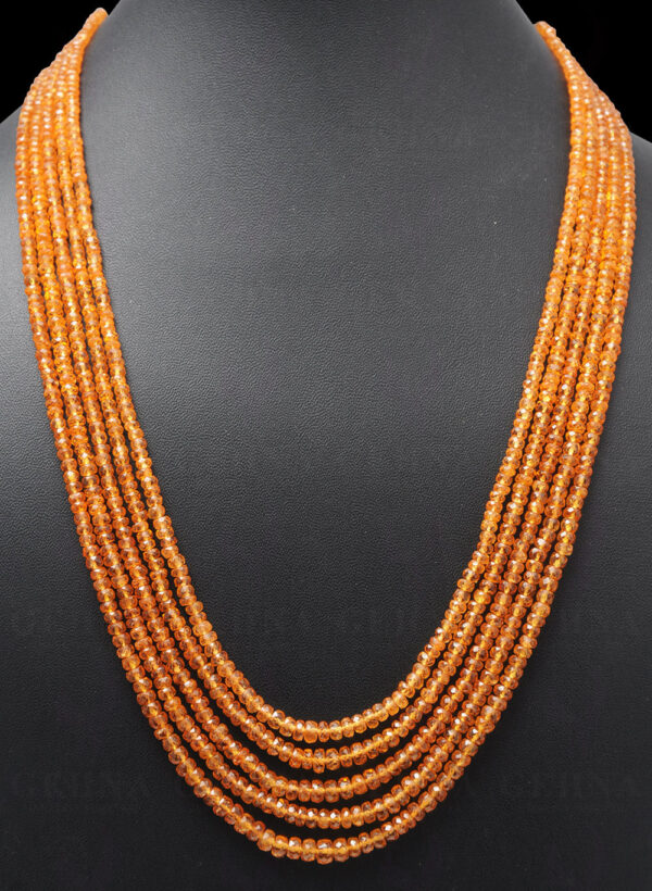 5 Rows of Mandarin Garnet Gemstone Faceted Bead Necklace NS-1706