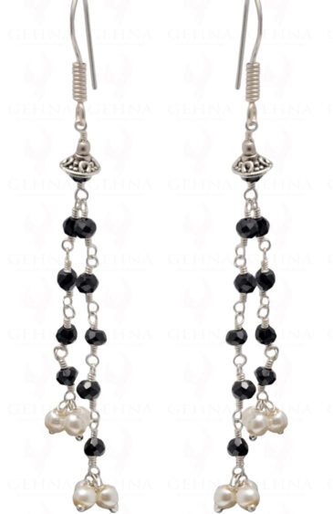 Pearl & Black Spinel Gemstone Bead Earring In .925 Sterling Silver ES-1707