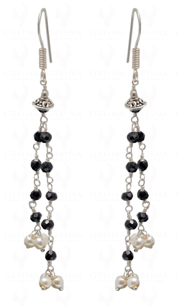 Pearl & Black Spinel Gemstone Bead Earring In .925 Sterling Silver ES-1707