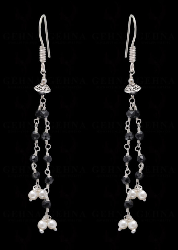 Pearl & Black Spinel Gemstone Bead Earring In .925 Sterling Silver ES-1707