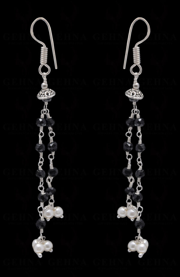 Pearl & Black Spinel Gemstone Bead Earring In .925 Sterling Silver ES-1707