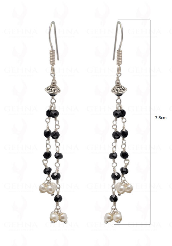 Pearl & Black Spinel Gemstone Bead Earring In .925 Sterling Silver ES-1707