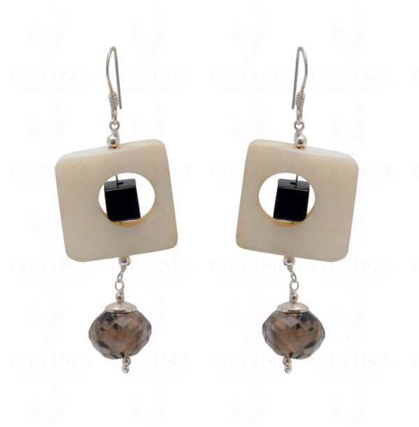 Pearl, Spinel & Smoky Quartz Gemstone Earring In .925 Sterling Silver ES-1708