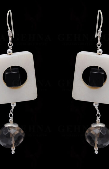 Pearl, Spinel & Smoky Quartz Gemstone Earring In .925 Sterling Silver ES-1708