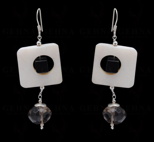 Pearl, Spinel & Smoky Quartz Gemstone Earring In .925 Sterling Silver ES-1708