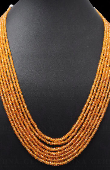 7 Rows of Mandarin Garnet Gemstone Faceted Bead Necklace NS-1708