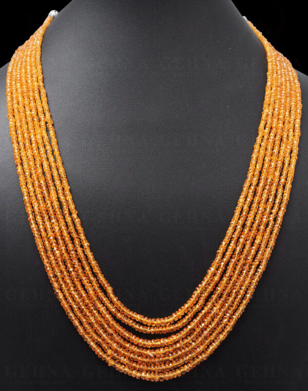 7 Rows of Mandarin Garnet Gemstone Faceted Bead Necklace NS-1708