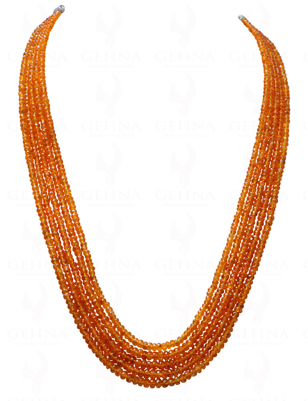 5 Rows of Mandarin Garnet Gemstone Faceted Bead Necklace NS-1710