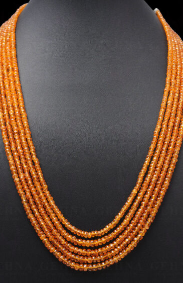 5 Rows of Mandarin Garnet Gemstone Faceted Bead Necklace NS-1710