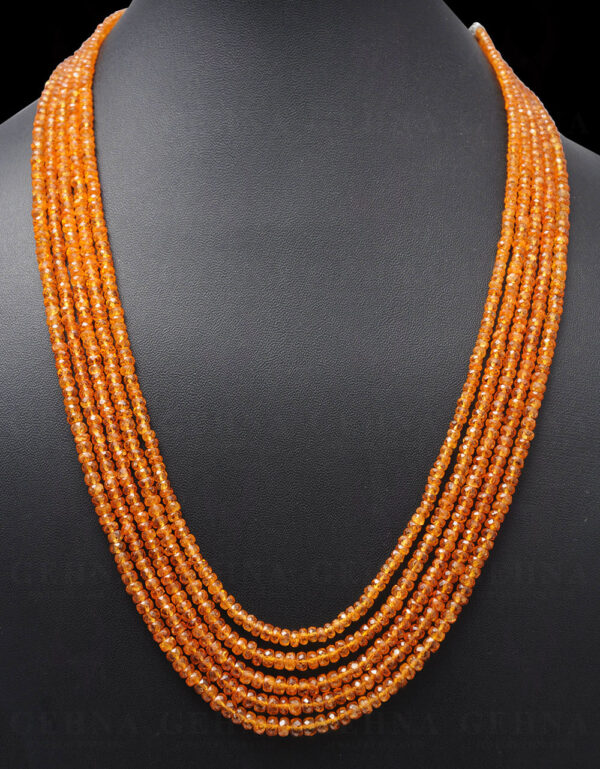 5 Rows of Mandarin Garnet Gemstone Faceted Bead Necklace NS-1710