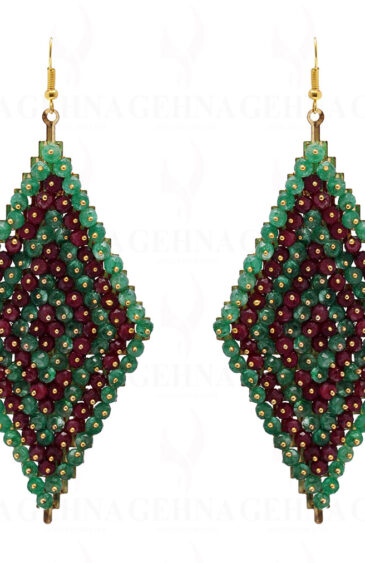 Emerald & Ruby Gemstone Faceted Bead Earring In .925 Sterling Silver ES-1712