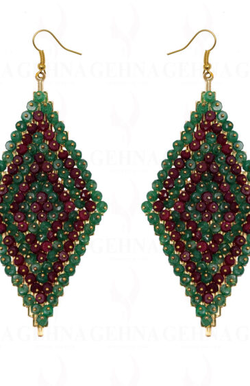 Emerald & Ruby Gemstone Faceted Bead Earring In .925 Sterling Silver ES-1712