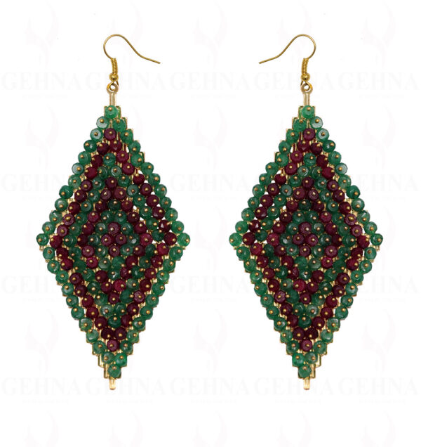 Emerald & Ruby Gemstone Faceted Bead Earring In .925 Sterling Silver ES-1712