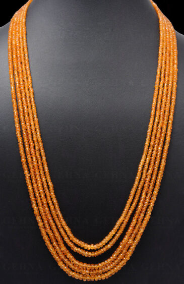 5 Rows of Mandarin Garnet Gemstone Faceted Bead Necklace NS-1712