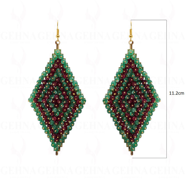 Emerald & Ruby Gemstone Faceted Bead Earring In .925 Sterling Silver ES-1712