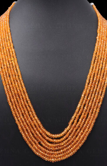 7 Rows of Mandarin Garnet Gemstone Faceted Bead Necklace NS-1714
