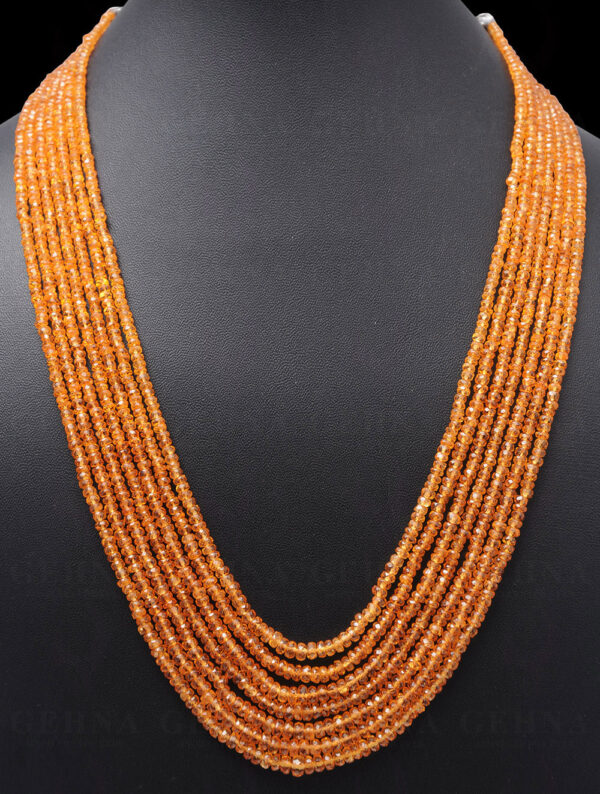 7 Rows of Mandarin Garnet Gemstone Faceted Bead Necklace NS-1714