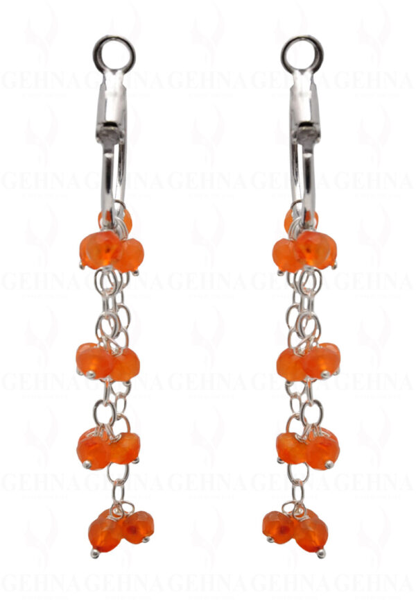 Carnelian Gemstone Faceted Bead Hoop Earring In .925 Sterling Silver ES-1715