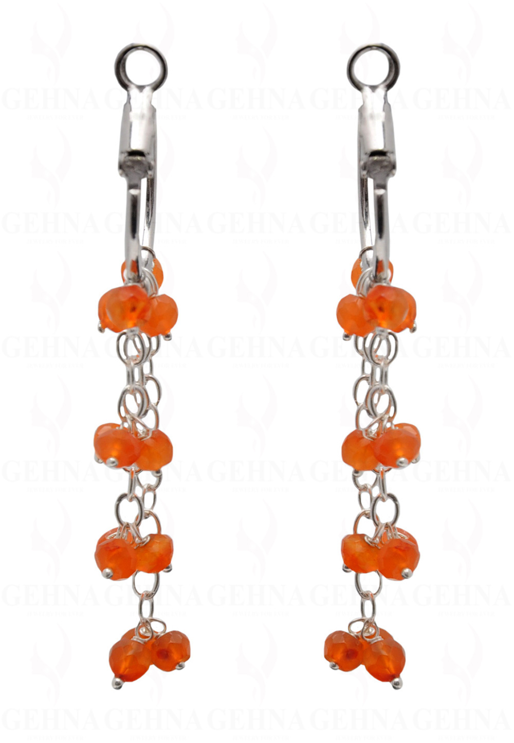 Carnelian Gemstone Faceted Bead Hoop Earring In .925 Sterling Silver ES-1715