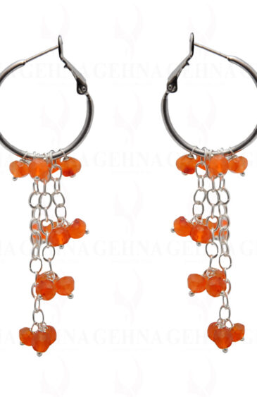 Carnelian Gemstone Faceted Bead Hoop Earring In .925 Sterling Silver ES-1715