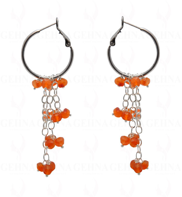 Carnelian Gemstone Faceted Bead Hoop Earring In .925 Sterling Silver ES-1715