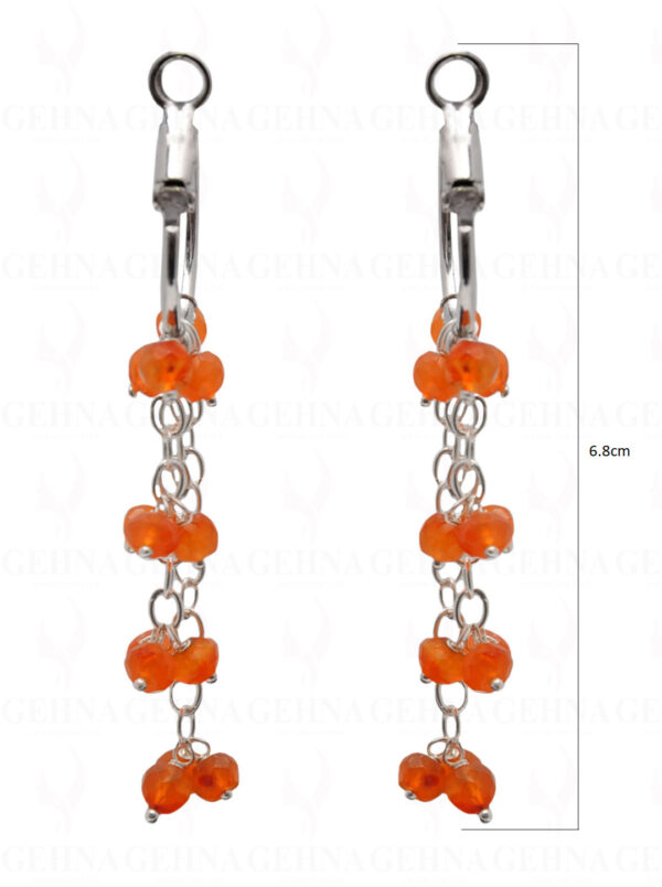 Carnelian Gemstone Faceted Bead Hoop Earring In .925 Sterling Silver ES-1715