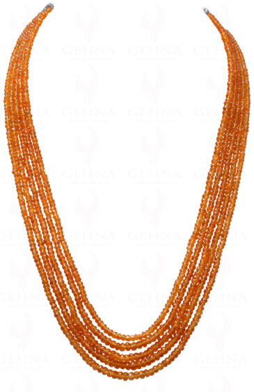 5 Rows of Mandarin Garnet Gemstone Faceted Bead Necklace NS-1716