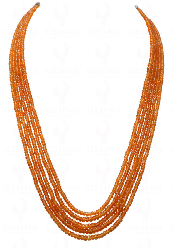 5 Rows of Mandarin Garnet Gemstone Faceted Bead Necklace NS-1716