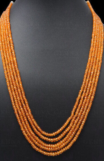 5 Rows of Mandarin Garnet Gemstone Faceted Bead Necklace NS-1716