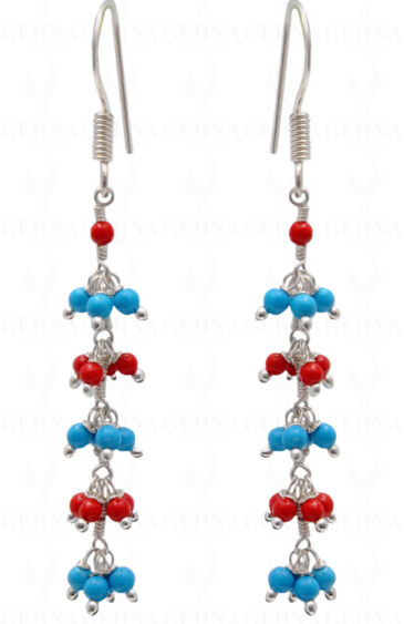 Red Coral & Blue Turquoise Gemstone Beaded Earring ES-1717