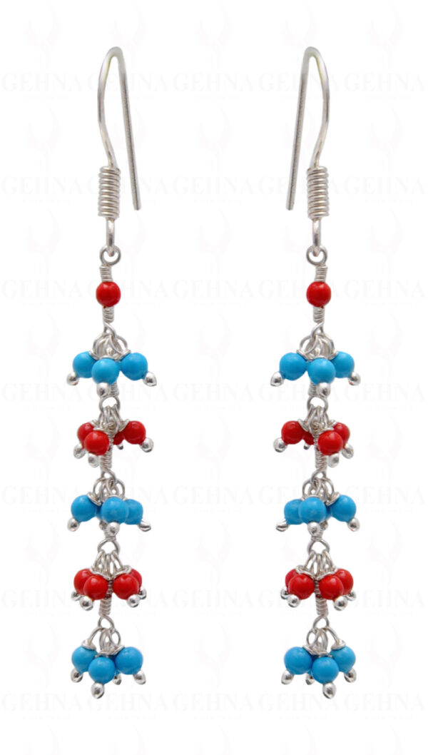 Red Coral & Blue Turquoise Gemstone Beaded Earring ES-1717