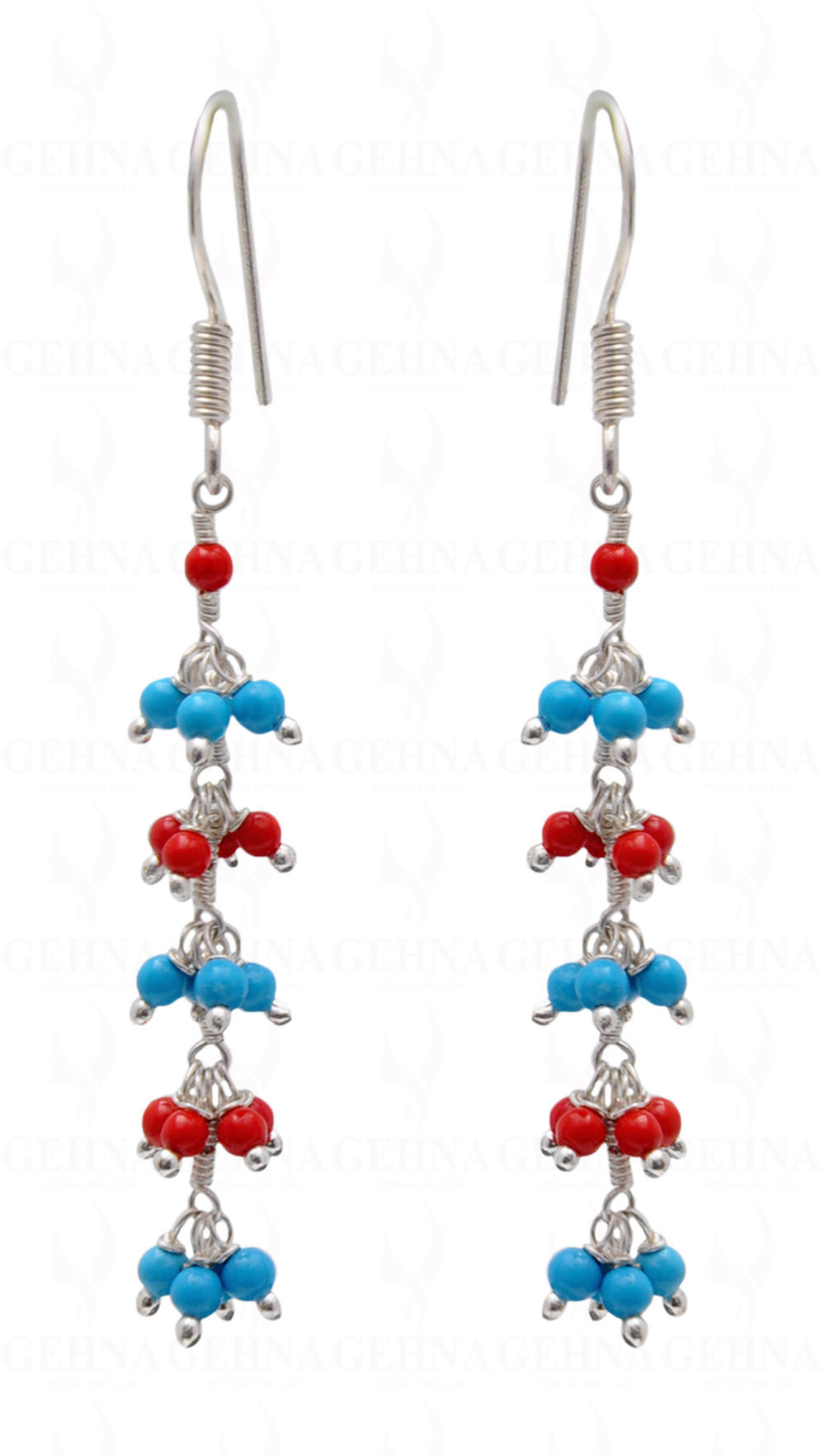 Red Coral & Blue Turquoise Gemstone Beaded Earring ES-1717