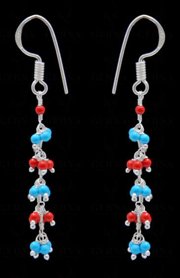 Red Coral & Blue Turquoise Gemstone Beaded Earring ES-1717