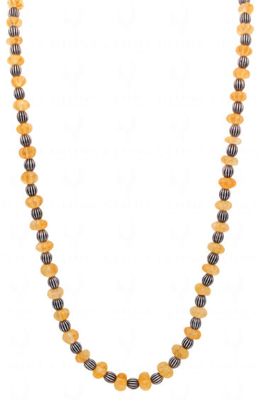 Citrine Gemstone Melon Shape Bead Necklace With Silver Element NS-1720