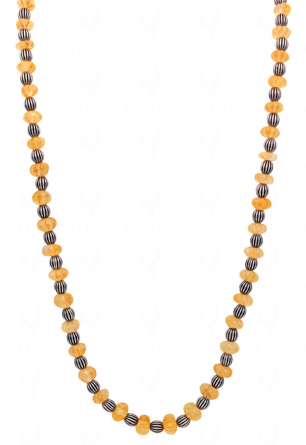 Citrine Gemstone Melon Shape Bead Necklace With Silver Element NS-1720