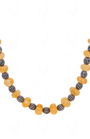 Citrine Gemstone Melon Shape Bead Necklace With Silver Element NS-1720