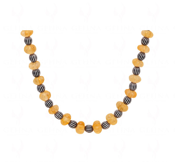 Citrine Gemstone Melon Shape Bead Necklace With Silver Element NS-1720