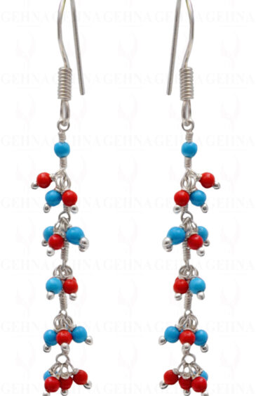 Red Coral & Blue Turquoise Gemstone Beaded Earring ES-1721