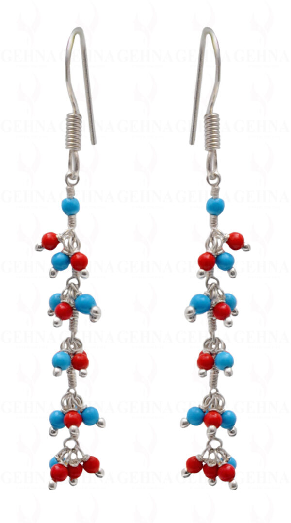 Red Coral & Blue Turquoise Gemstone Beaded Earring ES-1721