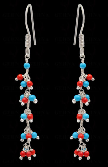 Red Coral & Blue Turquoise Gemstone Beaded Earring ES-1721