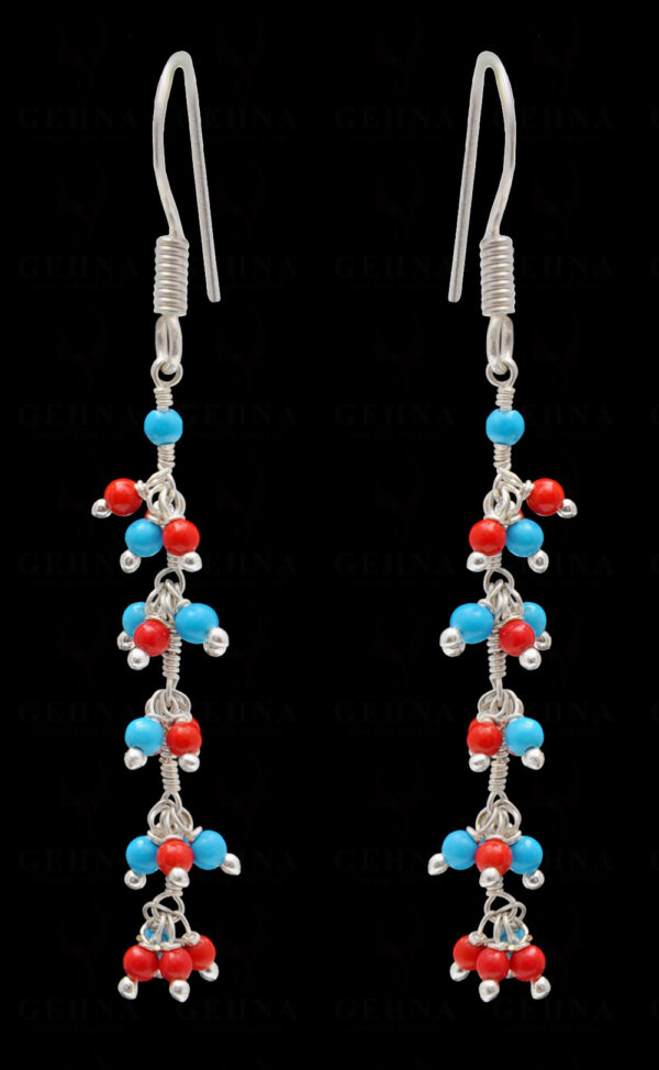 Red Coral & Blue Turquoise Gemstone Beaded Earring ES-1721