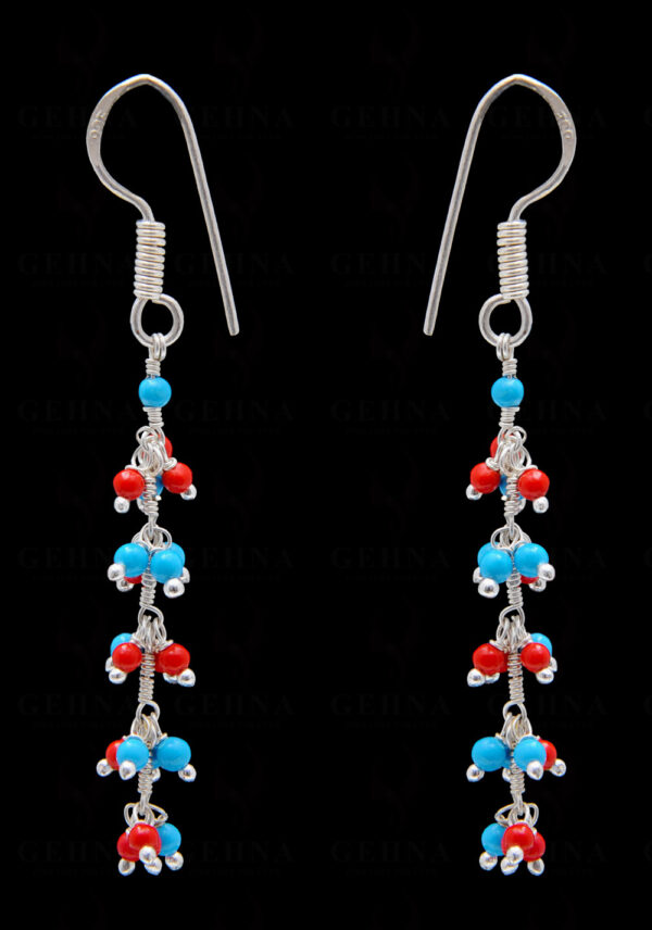 Red Coral & Blue Turquoise Gemstone Beaded Earring ES-1721