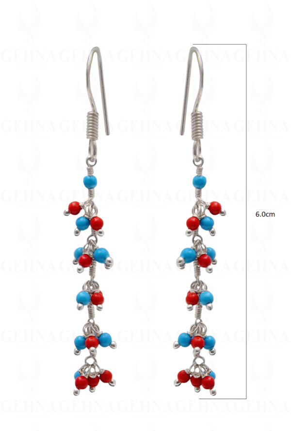 Red Coral & Blue Turquoise Gemstone Beaded Earring ES-1721