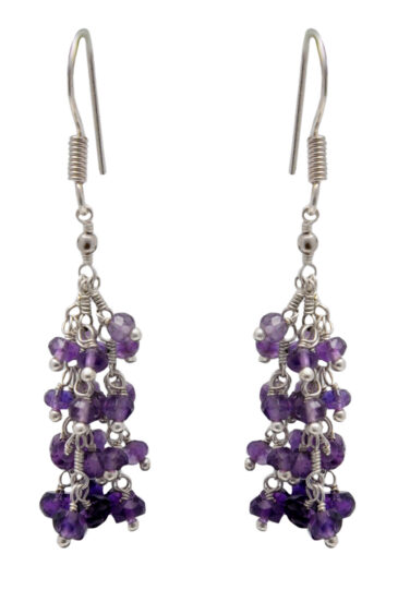 Amethyst Gemstone Faceted Beaded Earring In .925 Sterling Silver ES-1722