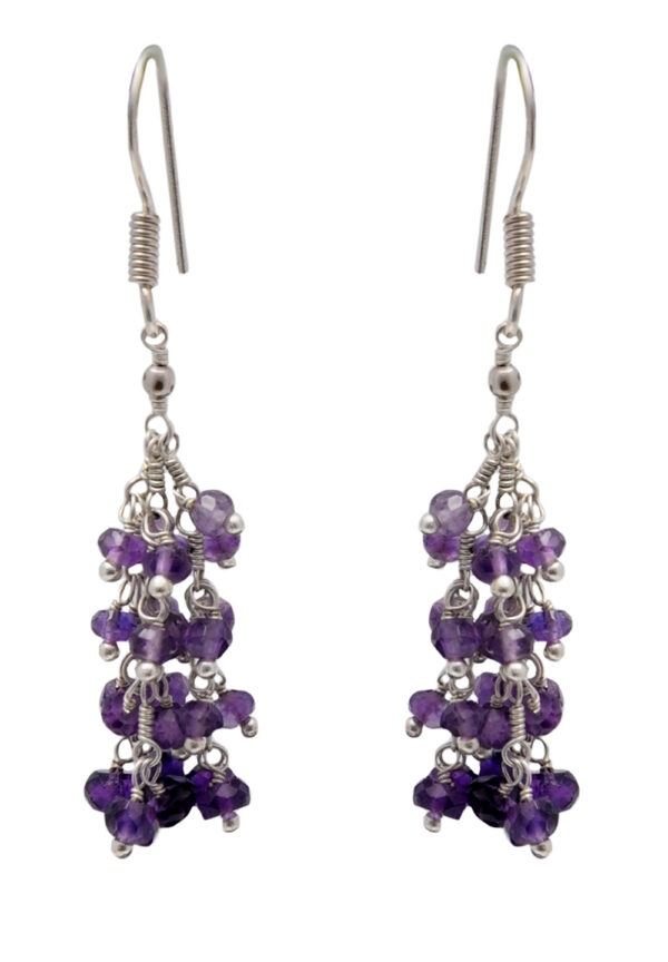 Amethyst Gemstone Faceted Beaded Earring In .925 Sterling Silver ES-1722